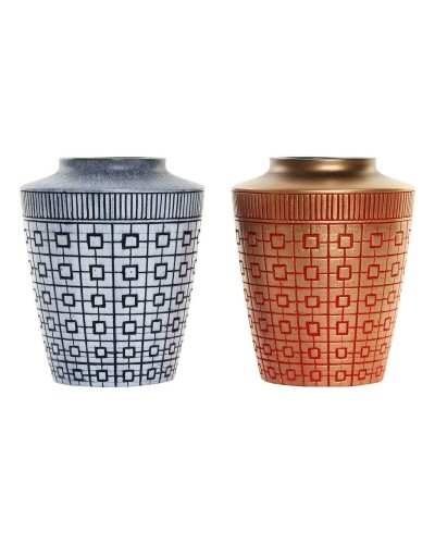 Jarrón DKD Home Decor 8424001822065 Azul Rojo Resina Dorado Oriental 17 x 17 x 20 cm (2 Unidades)