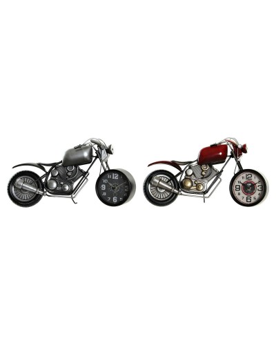 Orologio da Tavolo DKD Home Decor Rosso Grigio Moto Motocicletta Vintage (2 Unità) (2 Pezzi)