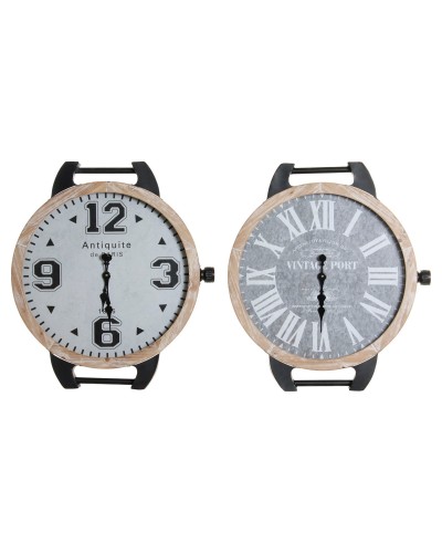 Orologio da Tavolo DKD Home Decor RE-180394 Nero Grigio Naturale Vintage Da polso (2 Unità)