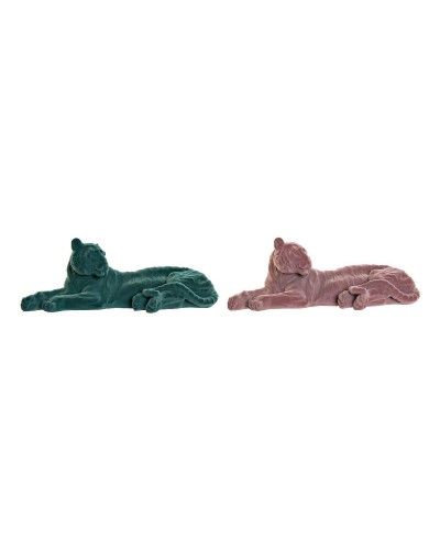 Figura Decorativa DKD Home Decor Verde Rosa claro Tigre 36 x 17,5 x 13,3 cm (2 Unidades)