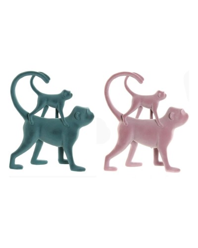 Statua Decorativa DKD Home Decor Verde Rosa Tropicale Scimmie 22,5 x 8 x 27,5 cm (2 Unità)