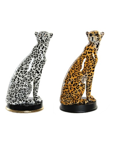 Statua Decorativa DKD Home Decor Bianco Nero Arancio Leopardo Coloniale 16 x 16 x 32 cm (2 Unità) (2 Pezzi)