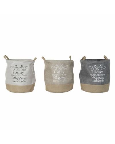 Cesto per i Panni Sporchi DKD Home Decor Beige Grigio Marrone Chiaro 39 x 39 x 41 cm 3 Pezzi (3 Unità)