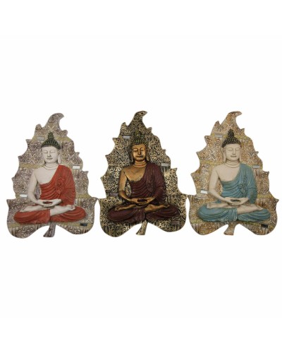 Decorazione da Parete DKD Home Decor Azzurro Rosso Dorato Buddha Orientale 19 x 3,1 x 26,5 cm (3 Pezzi)