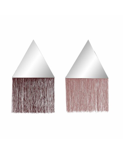 Espejo Colgante DKD Home Decor Burdeos Rosa claro Flecos 33,5 x 1 x 54 cm (2 Unidades) (2 Piezas)