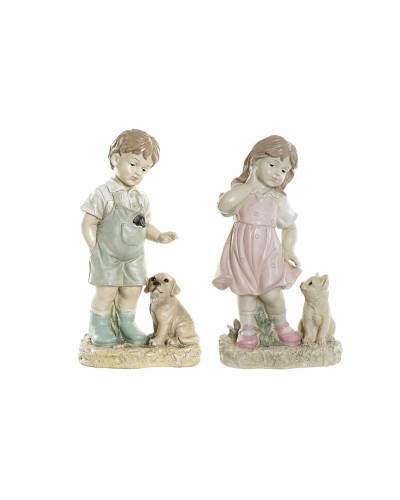 Figura Decorativa DKD Home Decor Azul Rosa Resina Niño (26.5 x 16.5 x 44.5 cm) (2 pcs)