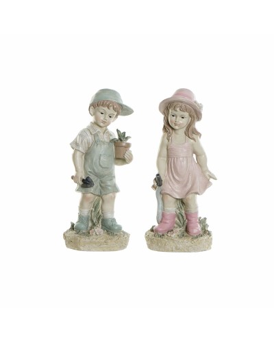 Figura Decorativa DKD Home Decor Azul Rosa Resina Niño (18 x 15 x 41 cm) (2 pcs)