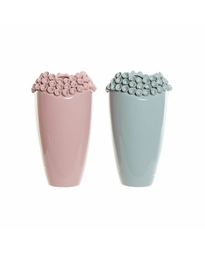 Jarrón DKD Home Decor Rosa Turquesa Gres Mediterráneo (2 pcs) (19 x 19 x 33 cm)