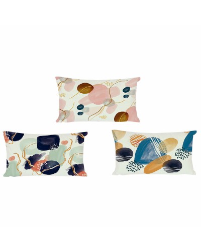 Cojín DKD Home Decor Plástico Azul Blanco Multicolor Rosa Rectangular Abstracto 50 x 30 x 12 cm (3 Piezas)