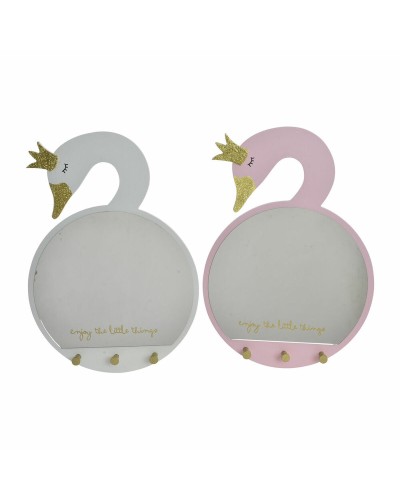 Espejo de pared DKD Home Decor Blanco Rosa claro Infantil 43 x 4 x 30 cm (2 Unidades) (2 Piezas)