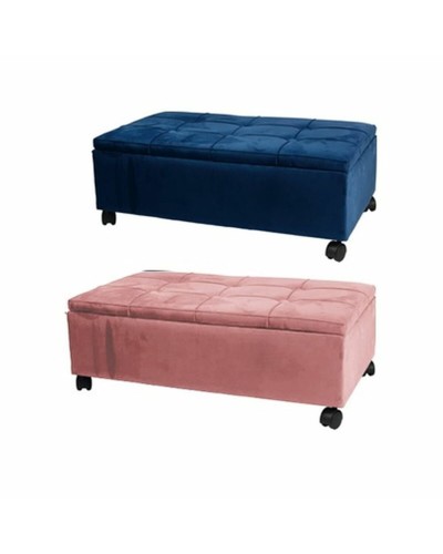 Banqueta DKD Home Decor   Rosa Poliéster Terciopelo Azul marino Álamo (70 x 39,5 x 24,5 cm) (2 Unidades)
