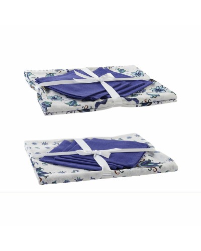 Mantel y servilletas DKD Home Decor Azul Blanco 150 x 150 x 0,5 cm (2 Unidades)