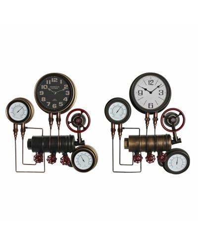 Reloj de Pared DKD Home Decor Negro Rojo Hierro Dorado (2 pcs) (46 x 13 x 58 cm)