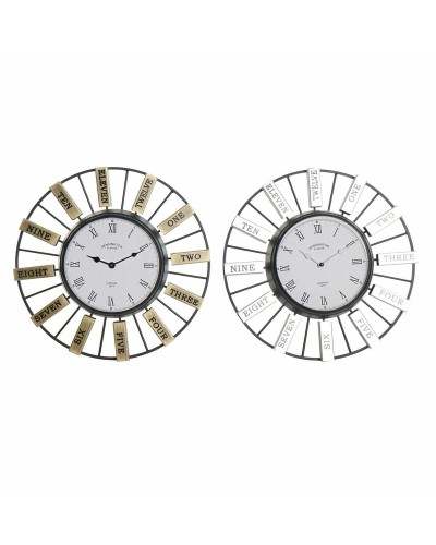 Reloj de Pared DKD Home Decor 40 x 6,4 x 40 cm Cristal Plateado Dorado Hierro (2 Unidades)