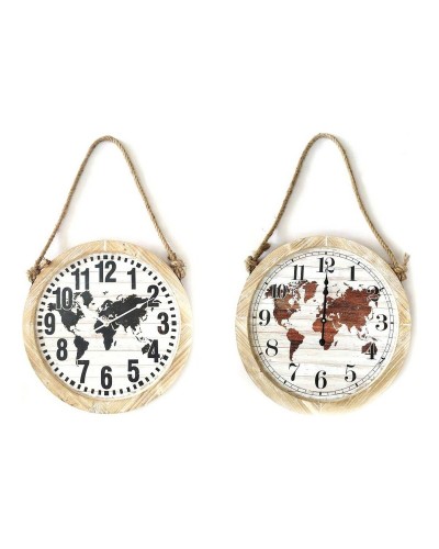 Reloj de Pared DKD Home Decor Negro Marrón Cuerda Madera MDF Mapamundi (2 pcs) (50 x 4 x 50 cm)