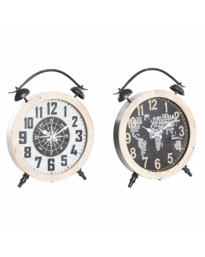 Orologio da Tavolo DKD Home Decor Bianco Nero Naturale Vintage (2 Unità)