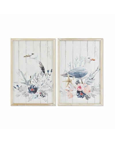 Quadro DKD Home Decor Uccello Mediterraneo (40 x 1,8 x 60 cm) (2 Unità)