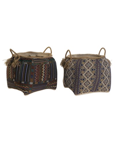 Cesta DKD Home Decor Multicolor Fibra natural Boho 41 x 41 x 40 cm 2 Piezas (2 Unidades)