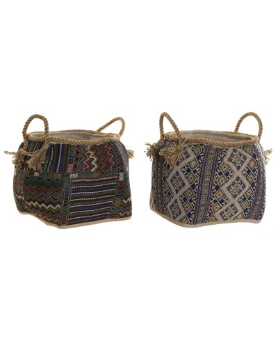 Cestino DKD Home Decor Multicolore Fibra naturale Boho 30 x 30 x 30 cm 2 Pezzi (2 Unità)