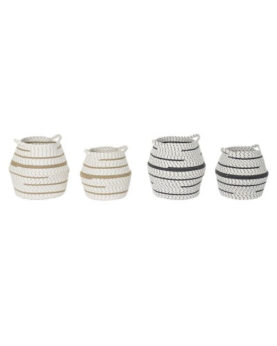 Set di Cestini DKD Home Decor Bianco Marrone Grigio Juta Iuta (2 Pezzi) (2 Unità)