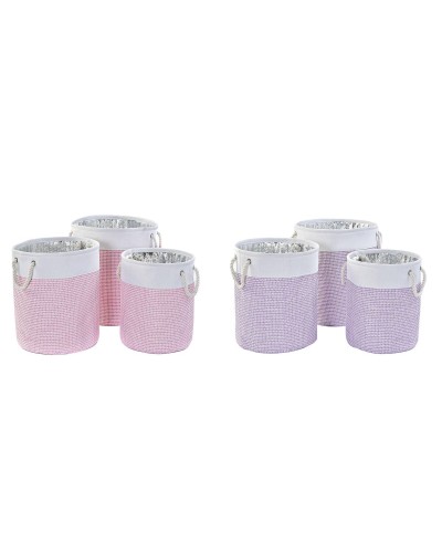 Set di Cestini DKD Home Decor Bianco Rosa Lilla 40 x 40 x 49 cm 4 Kg 3 Pezzi (2 Unità)