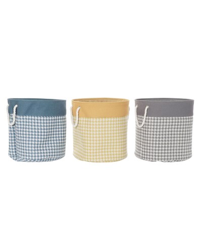 Cesto per i Panni Sporchi DKD Home Decor Piede di Crow Grigio Azzurro Giallo 45 x 45 x 45 cm (3 Unità)