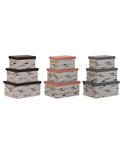 Set de Cajas Organizadoras Apilables DKD Home Decor Marrón Gris Naranja 40 x 30 x 20 cm