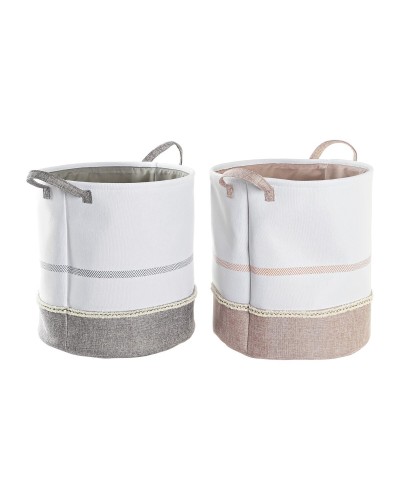 Cesto per i Panni Sporchi DKD Home Decor Grigio Rosa Poliestere (39 x 39 x 41 cm) (2 Unità)