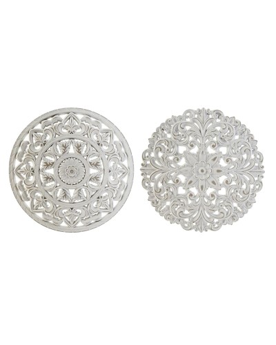 Decorazione da Parete DKD Home Decor Bianco Mandala Indiano Finitura invecchiata 30 x 2 x 30 cm (2 Unità)