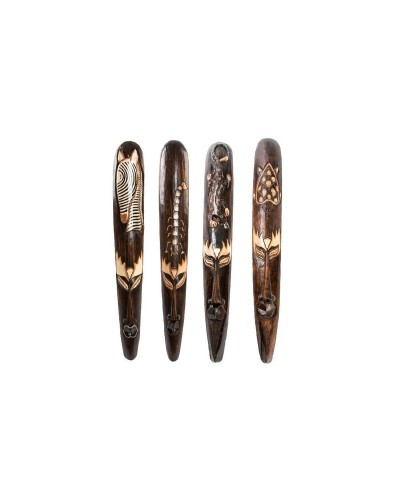 Decorazione da Parete DKD Home Decor Beige Legno Marrone scuro Maschera Tribale (15 x 6 x 100 cm) (4 Unità)