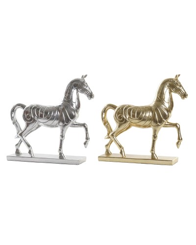 Figura Decorativa DKD Home Decor 34 x 9,5 x 33,5 cm Caballo Plateado Dorado (2 Unidades)