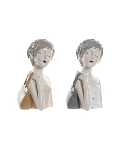 Statua Decorativa DKD Home Decor Donna Rosa Bianco 15 x 15 x 27,5 cm (2 Unità)