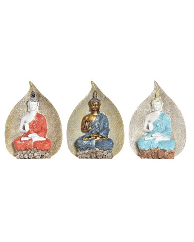 Figura Decorativa DKD Home Decor Azul Rojo Naranja Dorado Buda Oriental 15,5 x 5 x 20,7 cm (3 Unidades)