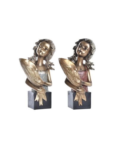 Statua Decorativa DKD Home Decor 21 x 13 x 36 cm Rosso Dorato Turchese (2 Unità)