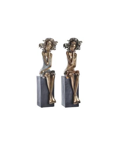 Statua Decorativa DKD Home Decor 9 x 10 x 35 cm Donna Rosso Dorato Turchese (2 Unità)