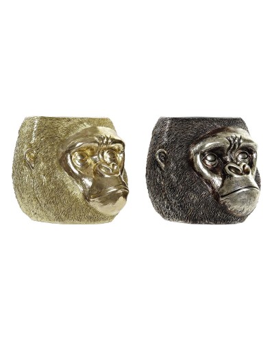 Figura Decorativa DKD Home Decor 20 x 24,5 x 18,5 cm Plateado Dorado Colonial Gorila (2 Unidades)