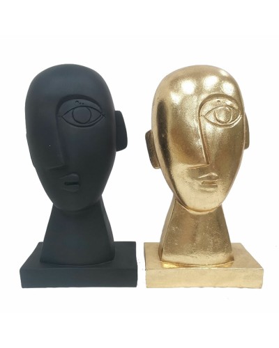 Figura Decorativa DKD Home Decor Cara Negro Dorado 14,5 x 10,5 x 27,5 cm (2 Unidades)