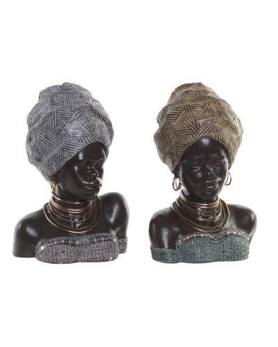 Figura Decorativa DKD Home Decor Dorado Plateado Colonial Africana 24 x 18 x 36 cm (2 Unidades) (2 Piezas)