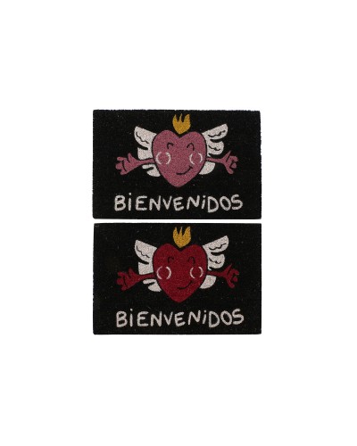 Felpudo DKD Home Decor Rojo Negro Rosa Goma Blanco 2 Unidades Fibra de coco (60 x 40 x 1,5 cm)