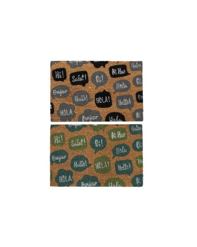 Felpudo DKD Home Decor Negro Gris Marrón Goma Menta 2 Unidades Fibra de coco (60 x 40 x 1,5 cm)
