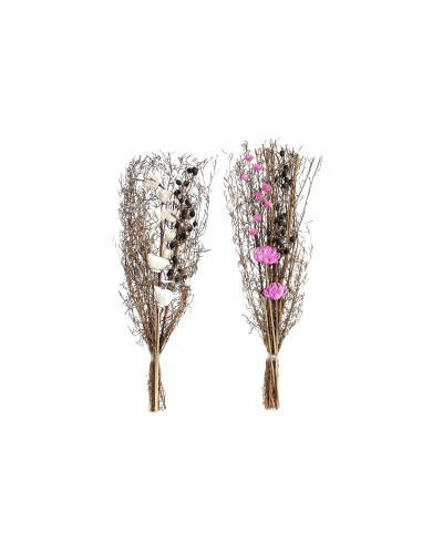 Ramo DKD Home Decor Rosa Marrón Blanco Flor seca (2 Unidades) (30 x 30 x 65 cm)