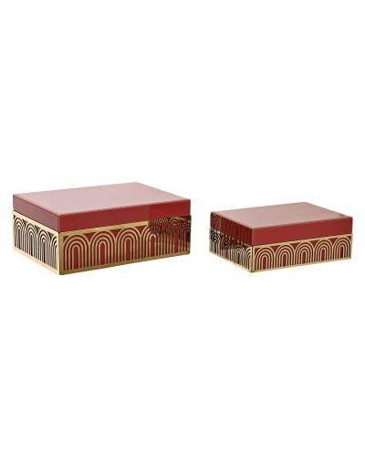 Scatola-Portagioie DKD Home Decor Metallo Cristallo Rosso Dorato Legno MDF 25 x 18 x 10 cm (2 Unità)