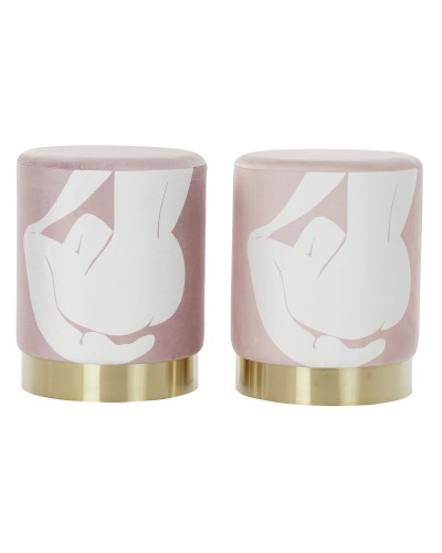 Poggiapiedi DKD Home Decor Scandi Dorato Bianco Rosa chiaro 30 x 30 x 38 cm (2 Unità)