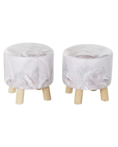 Poggiapiedi DKD Home Decor Grigio PU Pino Tropicale (30 x 30 x 30 cm) (2 Unità) (30 x 30 x 32 cm)