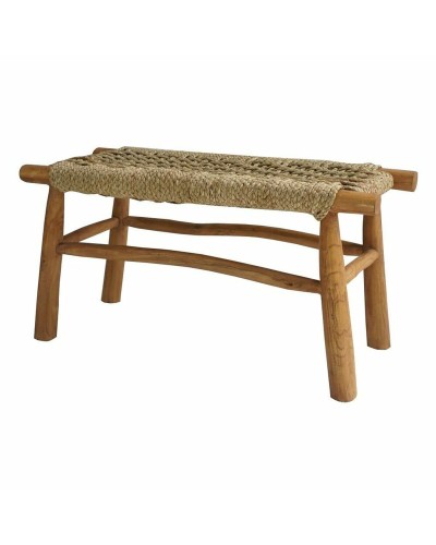 Banqueta DKD Home Decor Natural Marrón claro Ratán Teca madera de teca 90 x 32 x 45 cm