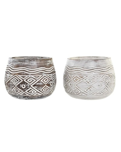 Vaso DKD Home Decor Marrone Bianco (2 Unità) (22 x 22 x 16 cm)
