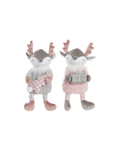 Figura Decorativa DKD Home Decor Navidad Animal Poliéster Ciervo (14 x 17 x 28 cm) (2 Unidades)