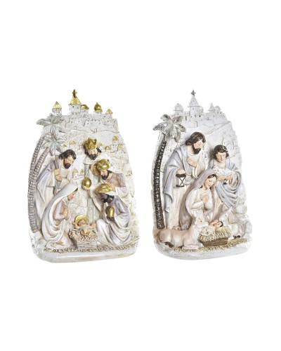 Presepe di Natale DKD Home Decor Dorato Crema Resina Multicolore (18 x 9 x 25,5 cm) (2 Unità)