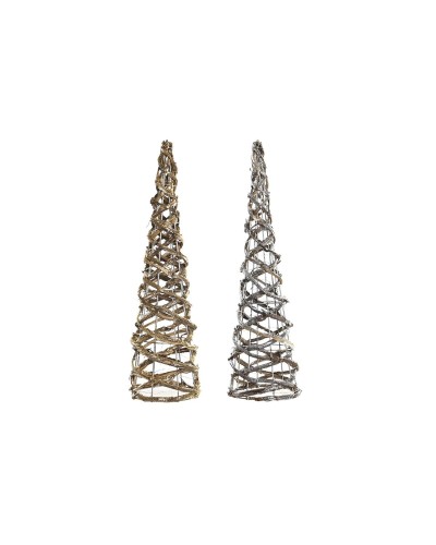 Decorazione luminosa DKD Home Decor Dorato Argentato Naturale 19 x 19 x 62 cm Coni Natale AA x 2, non incluse (2 Unità)