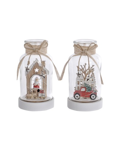 Decorazione luminosa DKD Home Decor Natale Naturale Casa (2 Unità) (9 x 9 x 17 cm)